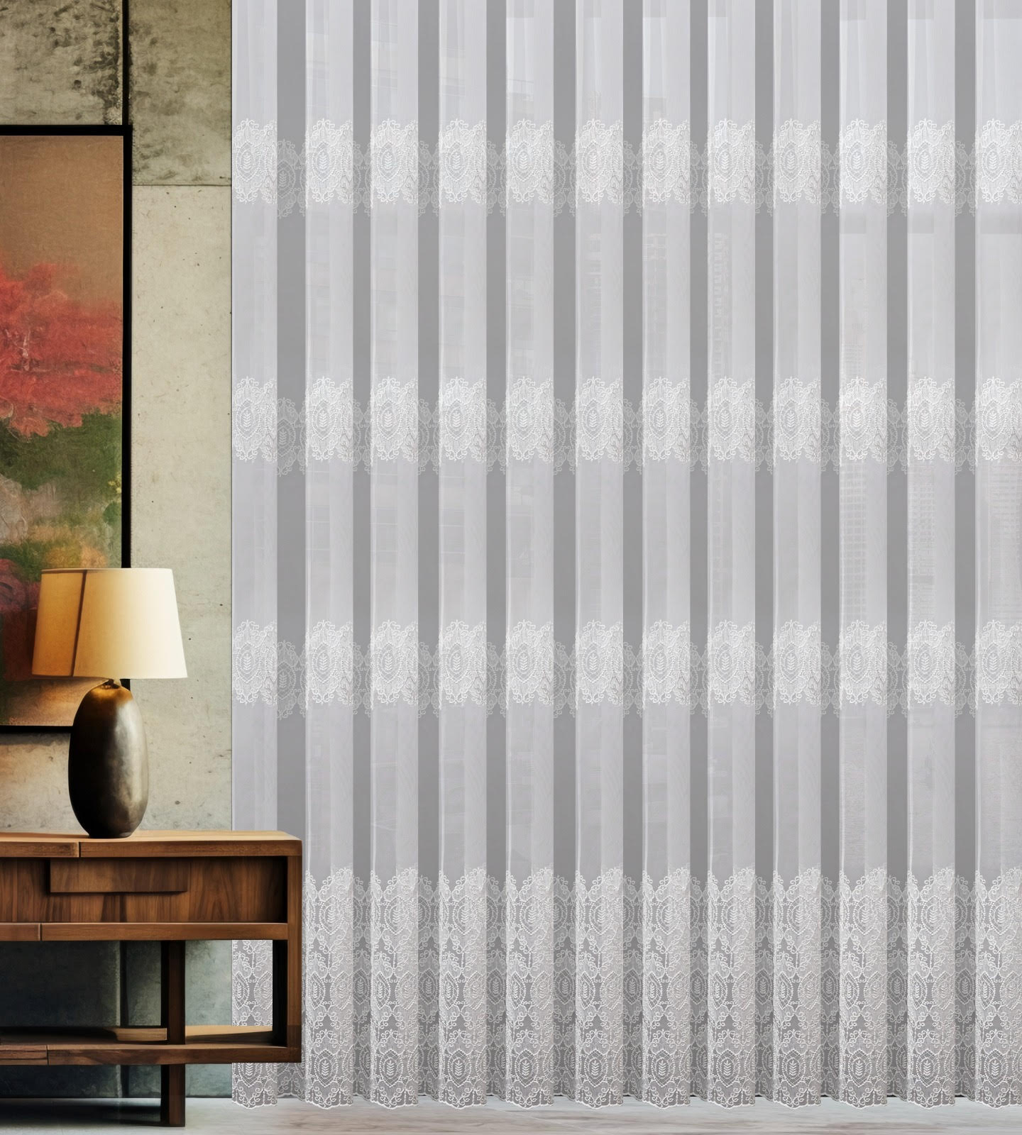 Fehér hímzett fényáteresztő kész függöny