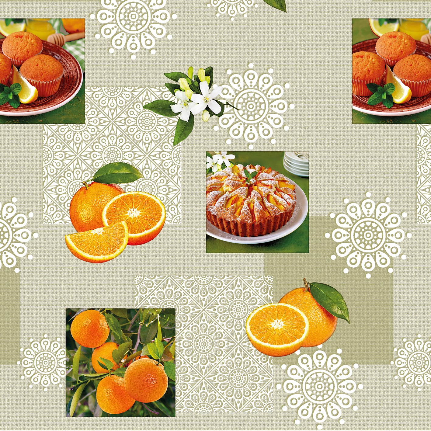 Narancs mintás viaszos vászon impregnált asztelterítő