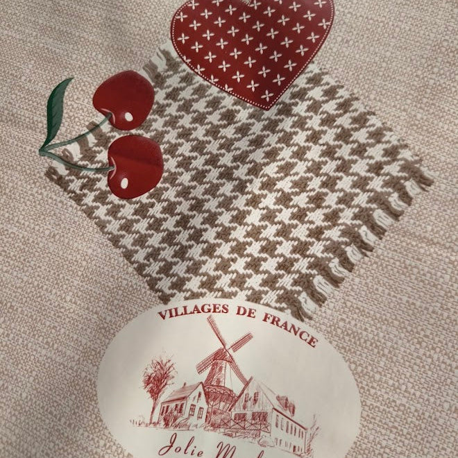 Cseresznye-szívecske mintás viaszos vászon impregnált asztalterítő