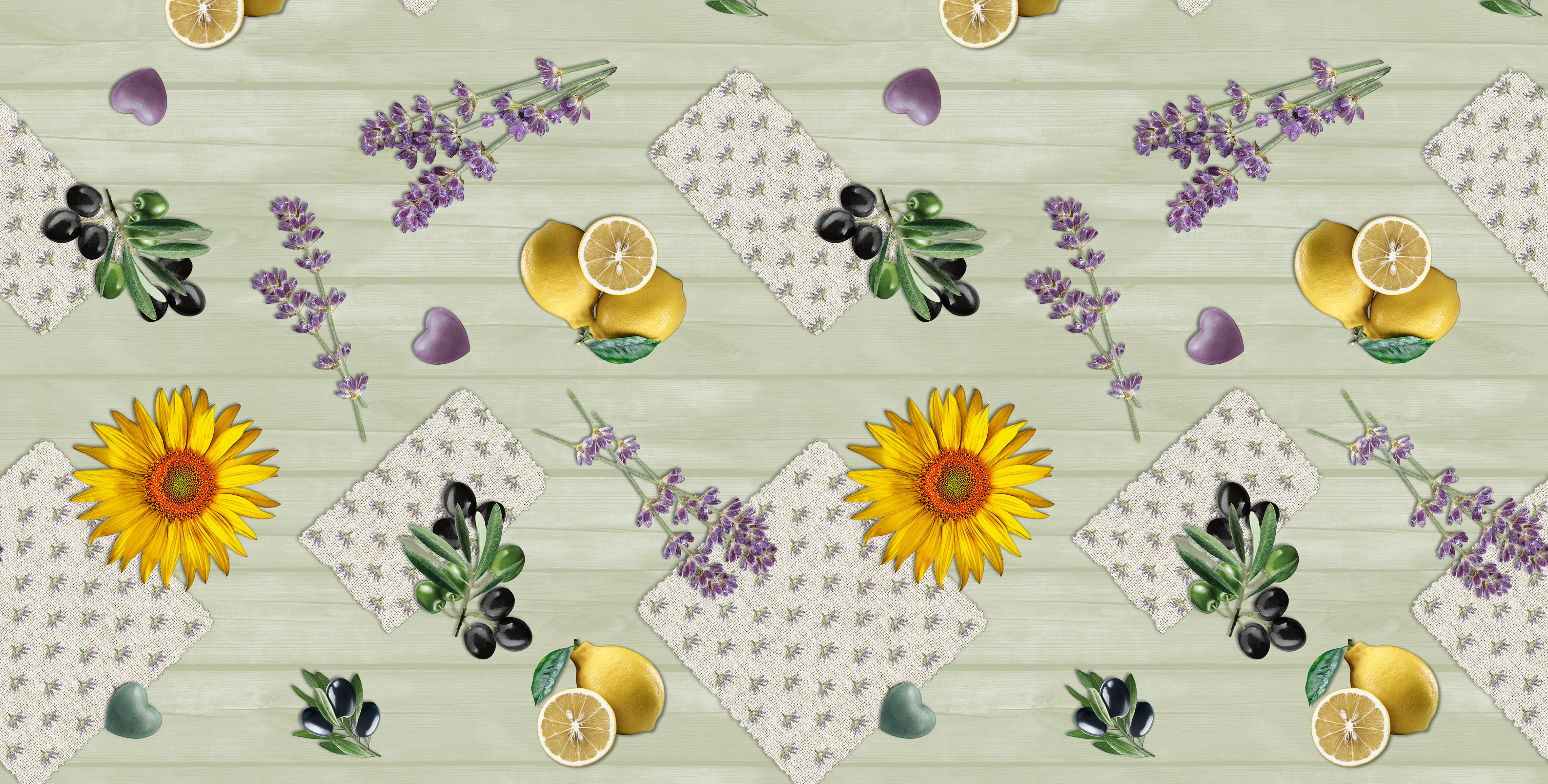 Napraforgó-Levendula mintás viaszos vászon impregnált asztalterítő