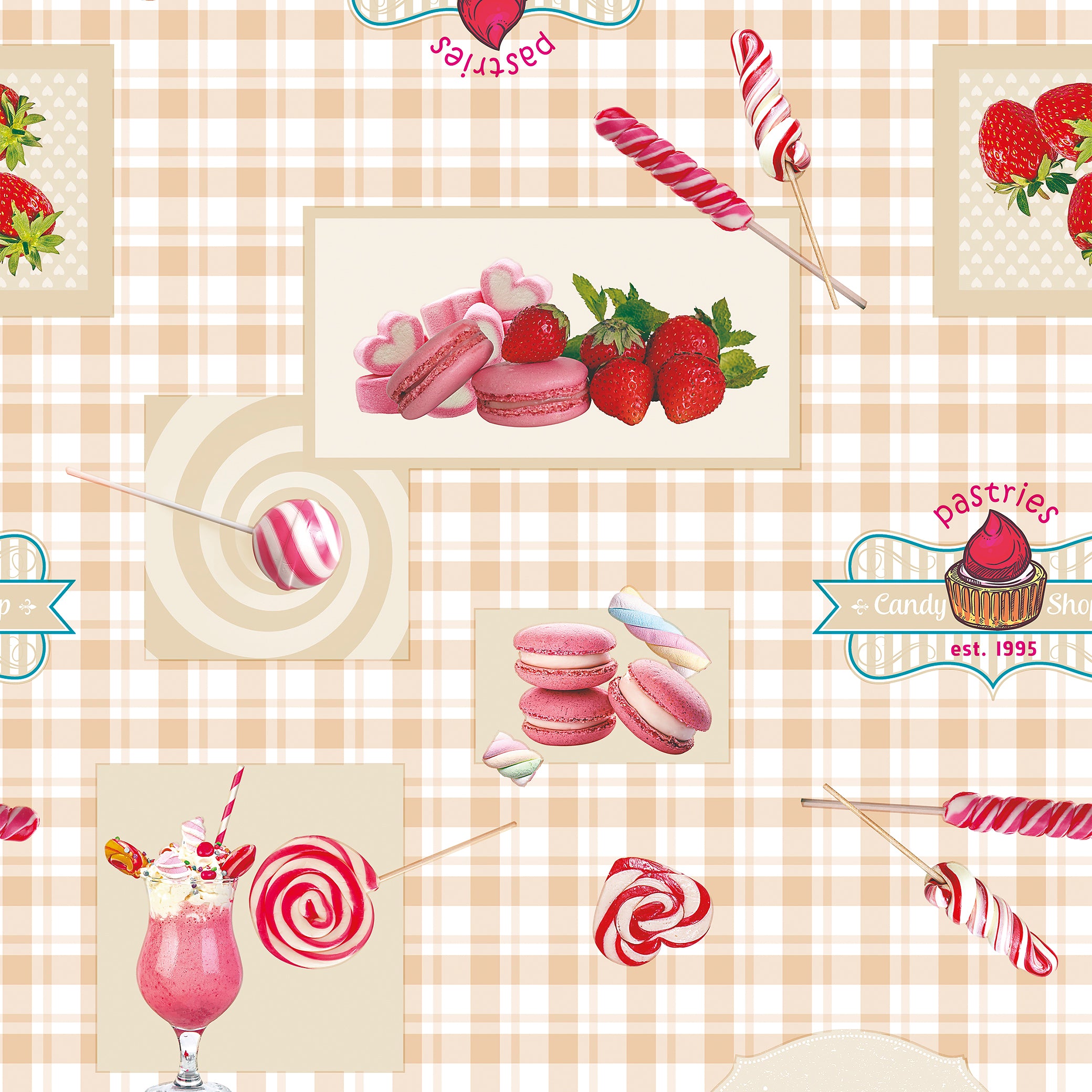 Csupa édesség mintás viaszos vászon impregnált asztalterítő