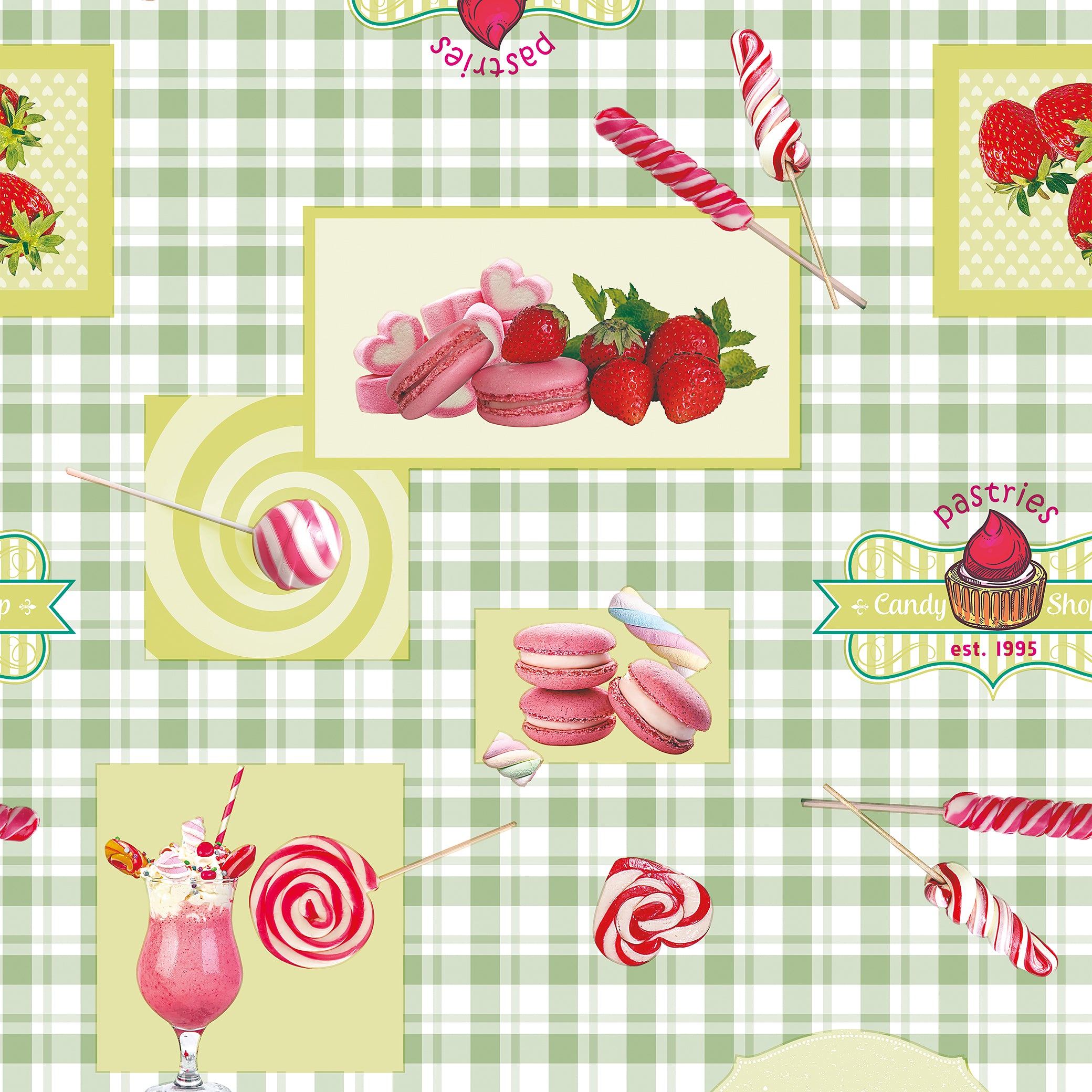 Csupa édesség mintás viaszos vászon impregnált asztalterítő