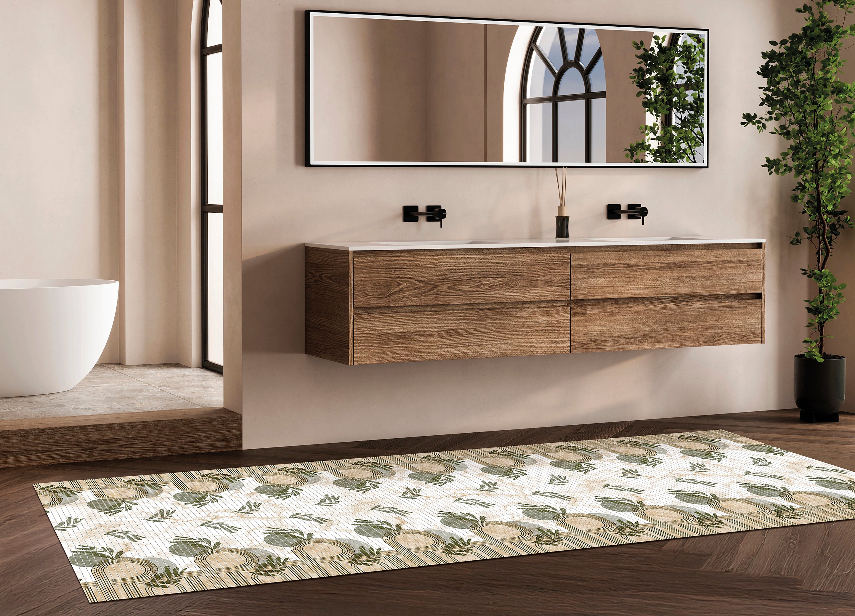 Fürdőszobai habosított pvc szőnyeg, levél mintás , 65 cm széles