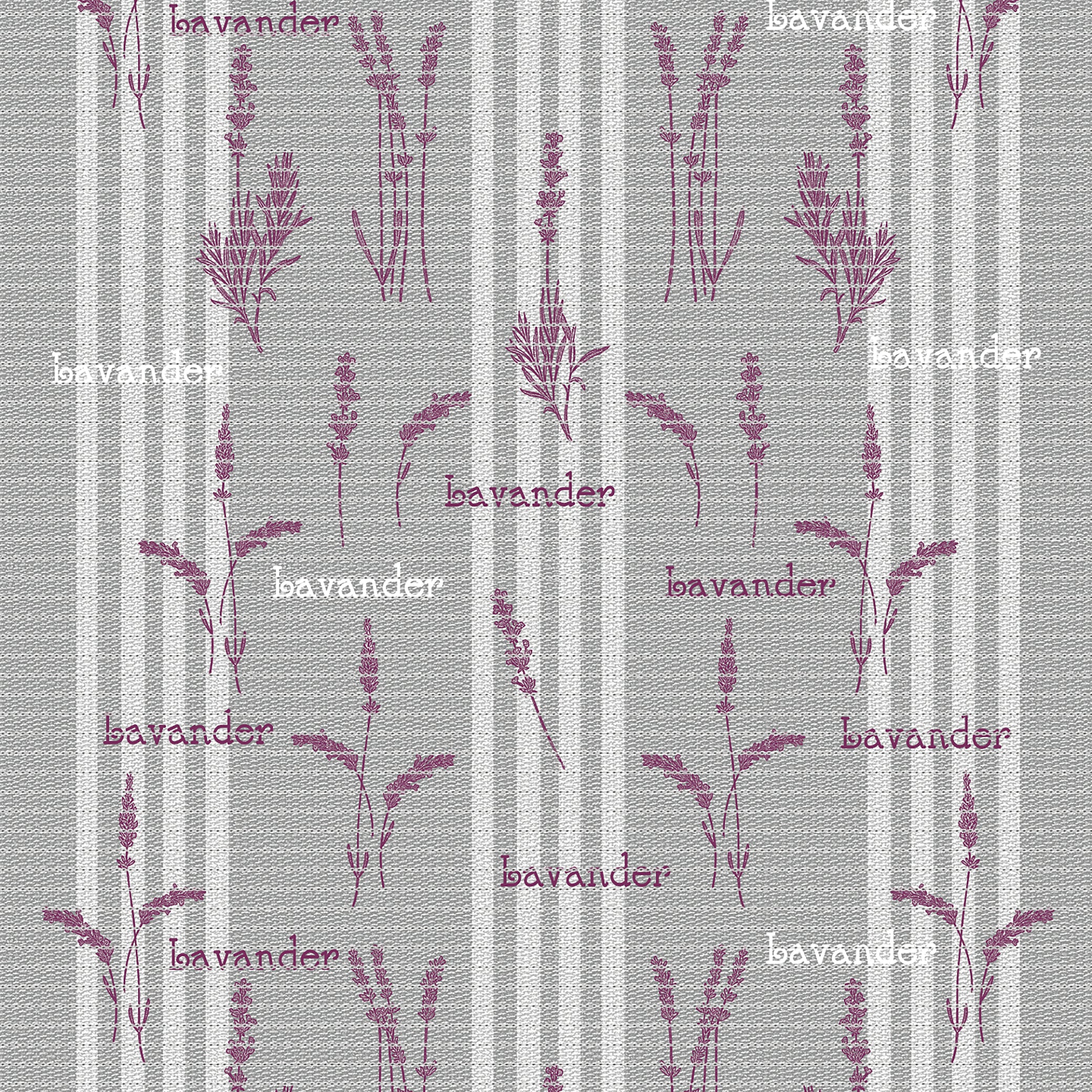 Fürdőszobai habosított pvc szőnyeg, csíkos-levendula mintás, 65 cm széles