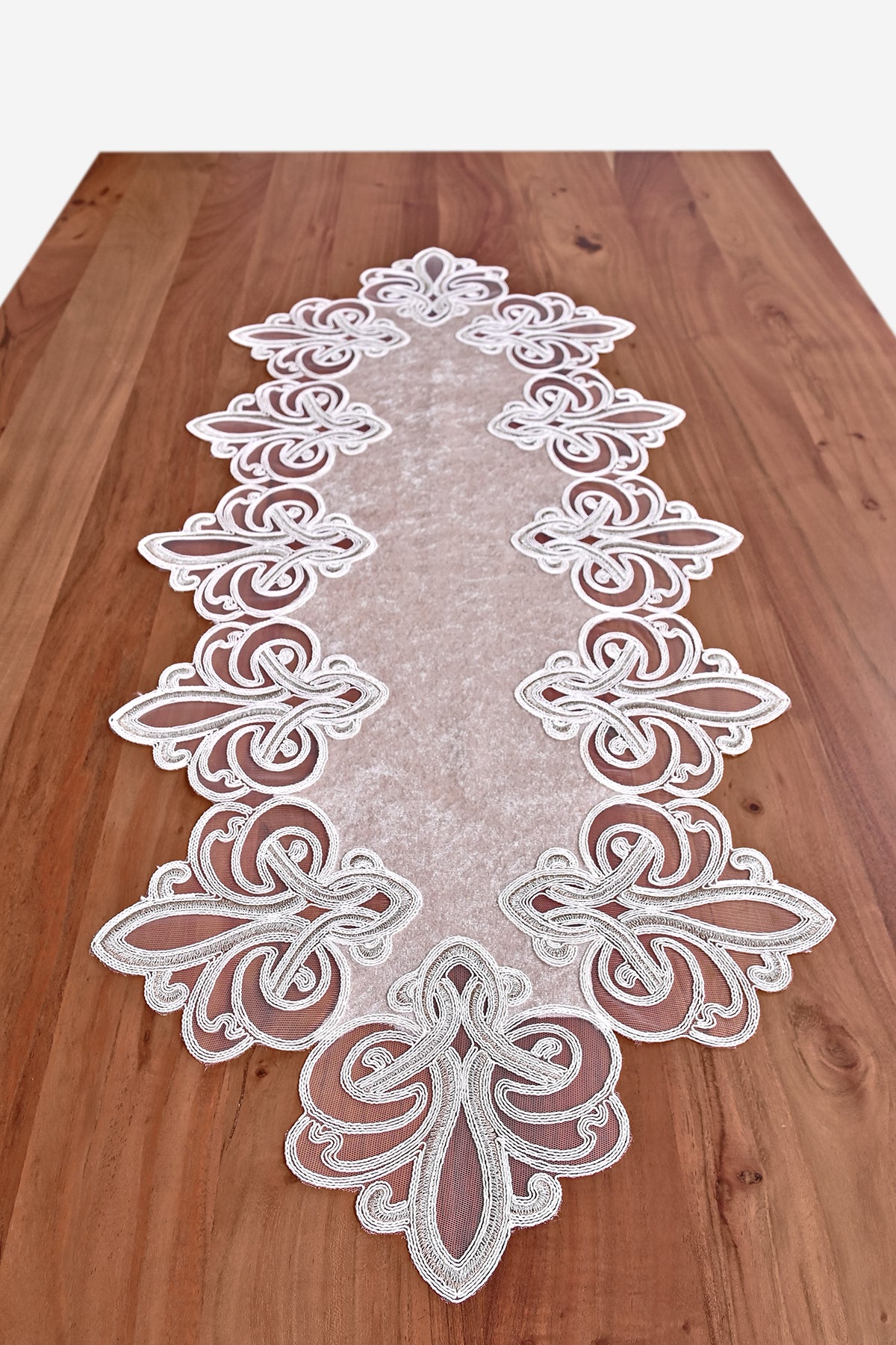 Viento bársony asztali futó kapucsínó színű, arany csipkével 40x100 cm