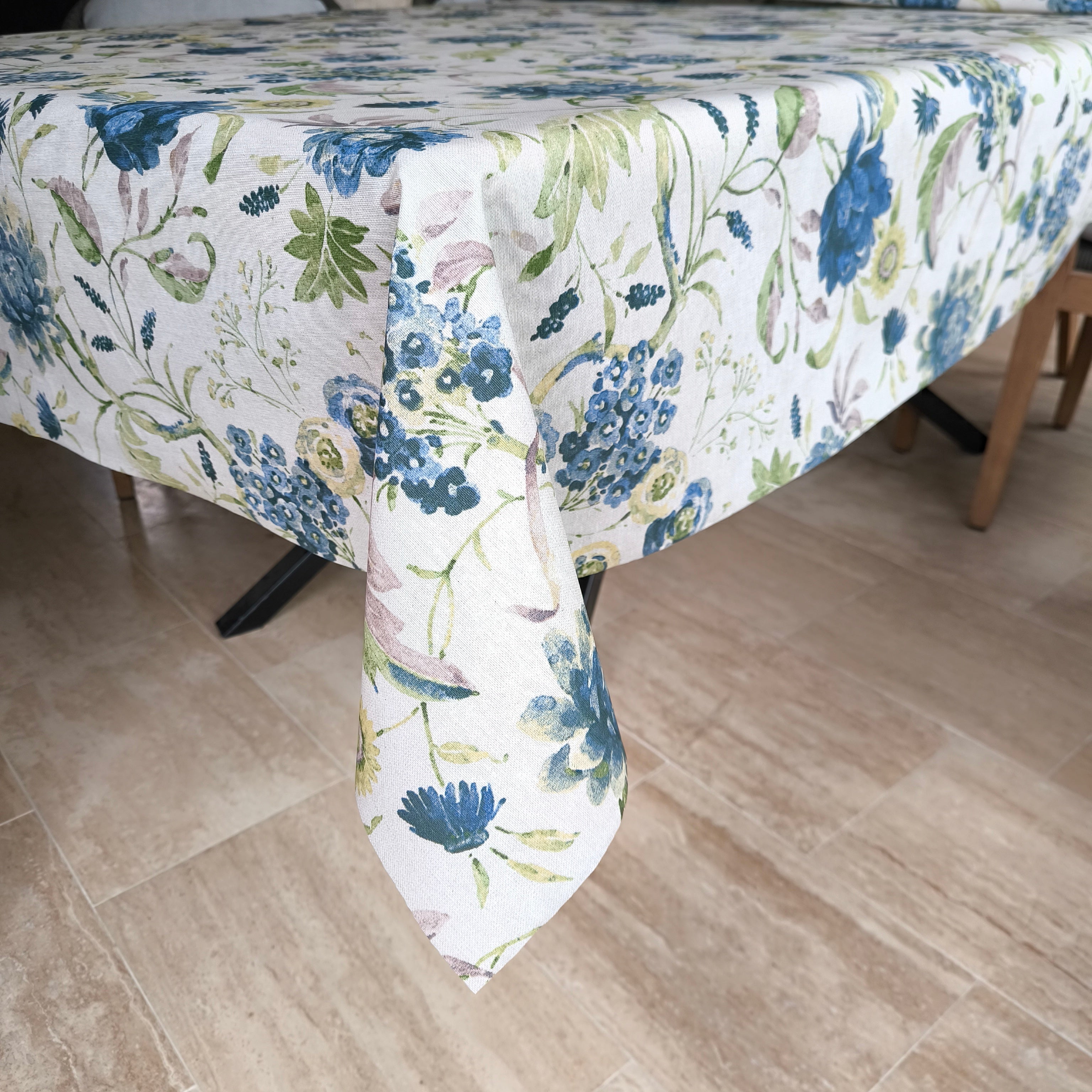 Kék virág mintás Impregnált pamut vászon asztalterítő