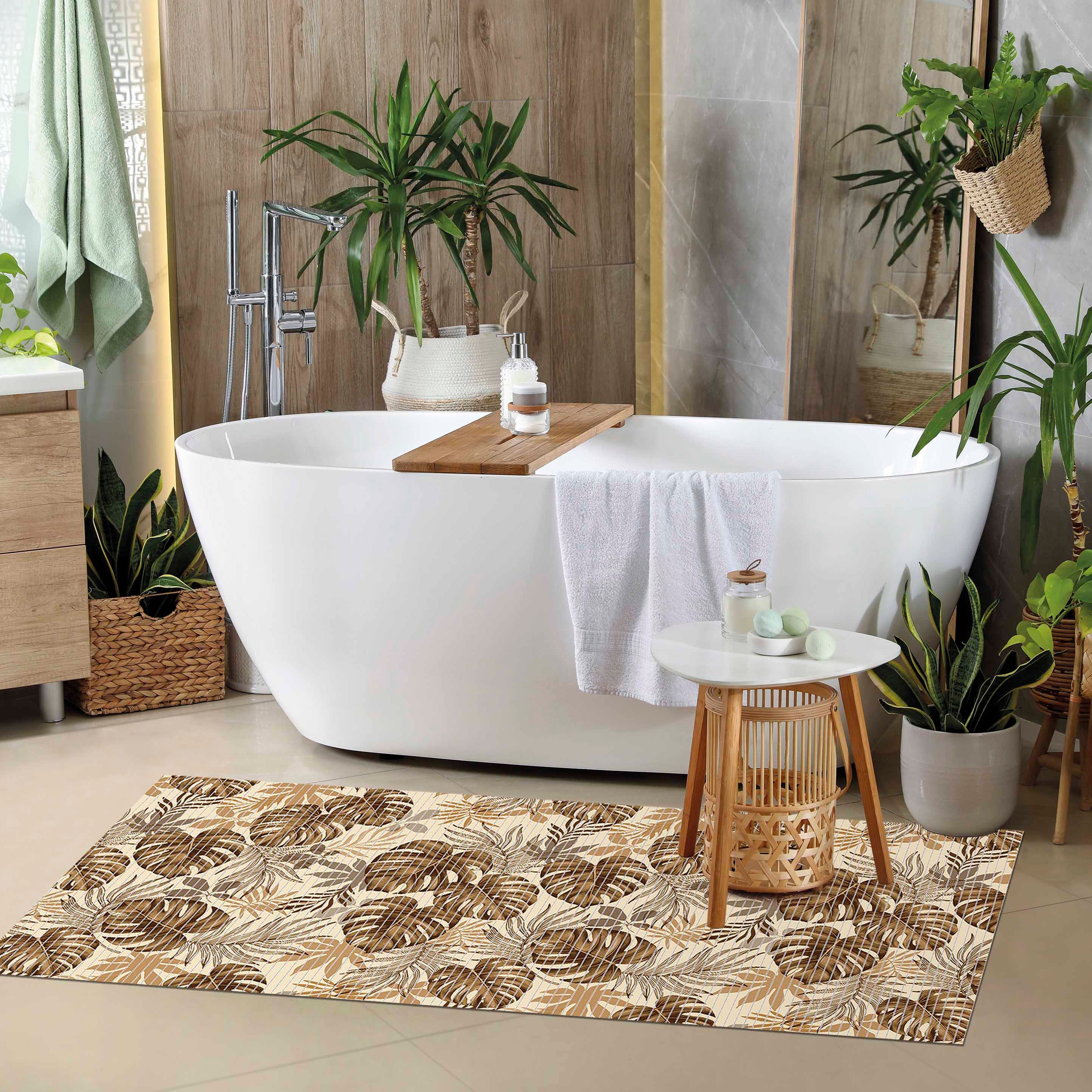 Fürdőszobai habosított pvc szőnyeg, Trópusi Levél mintás, 65 cm széles