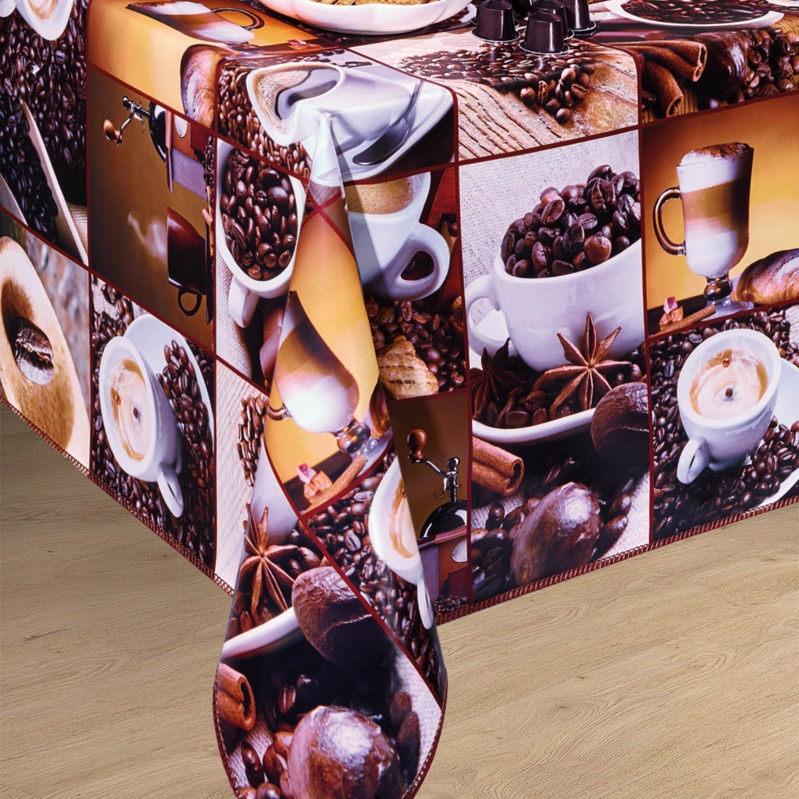 Kockás - Kávé mintás impregnált Asztalterítő Huzziyas Home