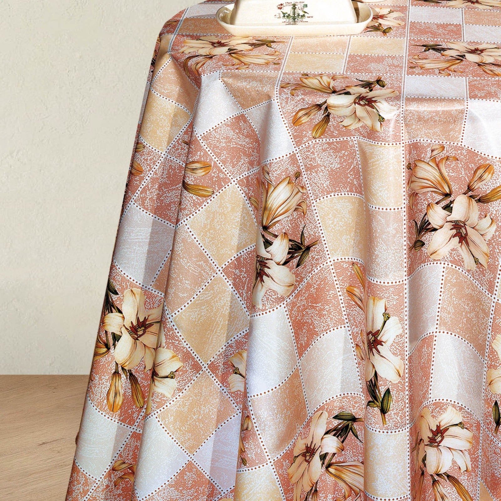 Kockás - Liliom mintás impregnált Asztalterítő Huzziyas Home