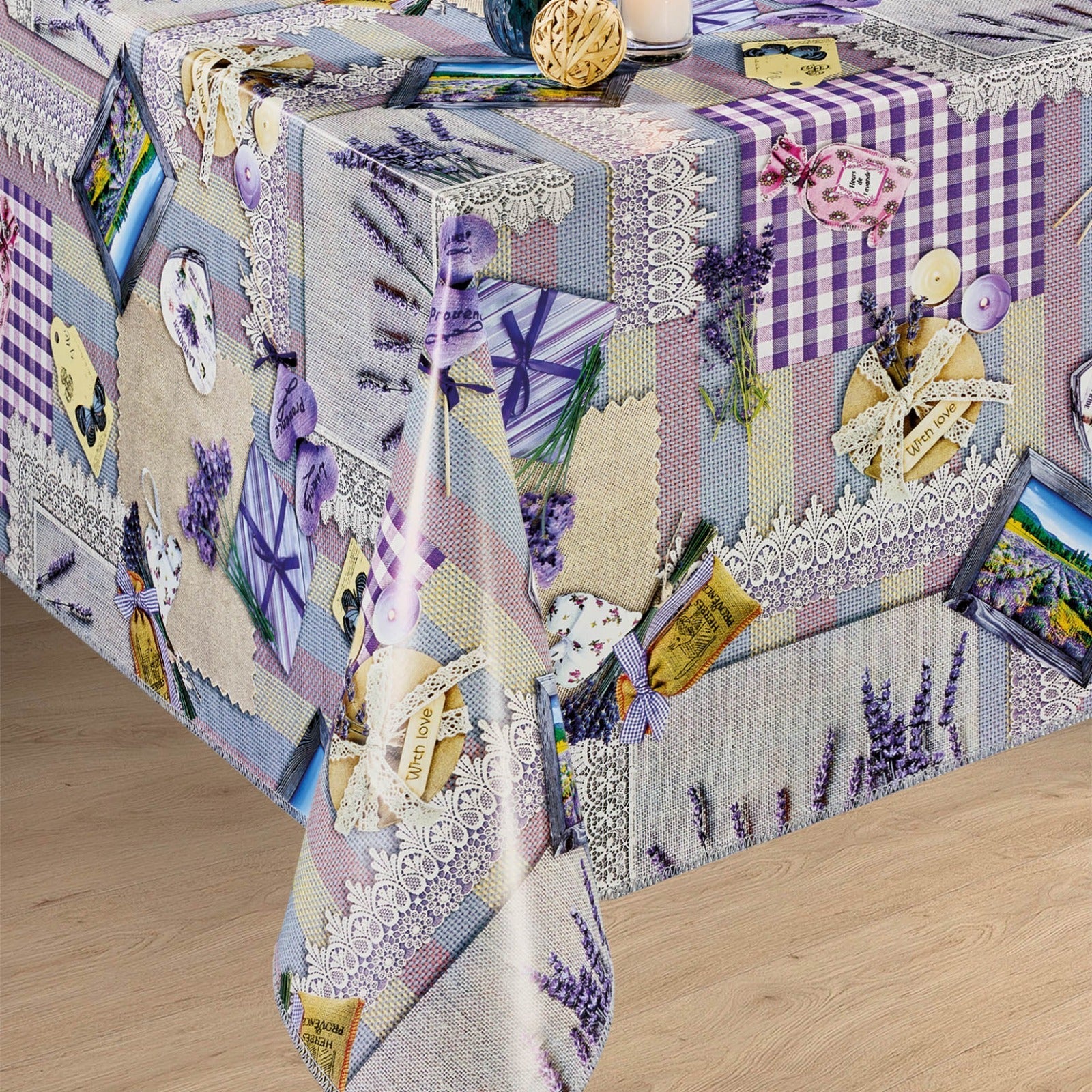 Csipke - Levendula mintás impregnált Asztalterítő Huzziyas Home
