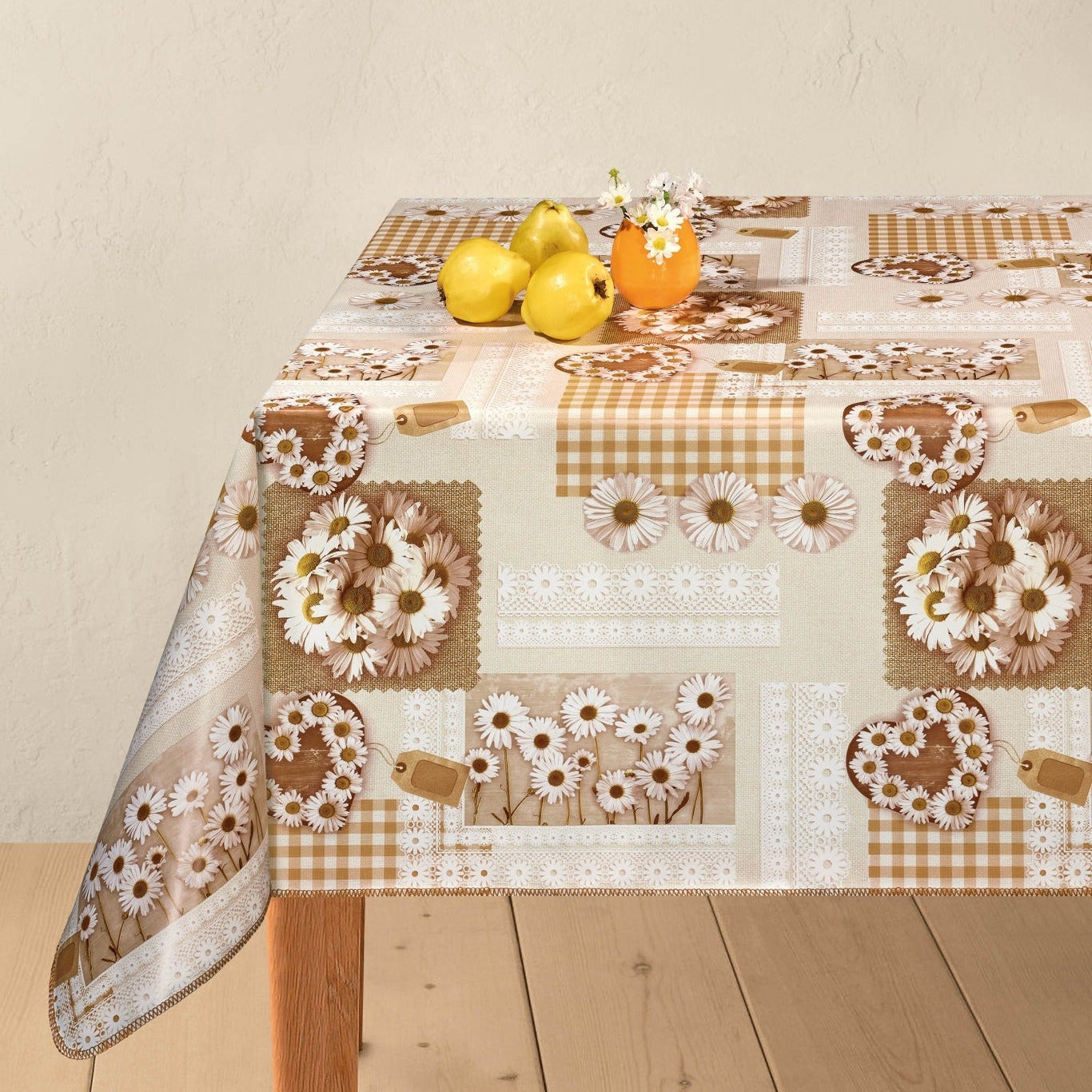 Kockás - Margaréta mintás impregnált Asztalterítő Huzziyas Home